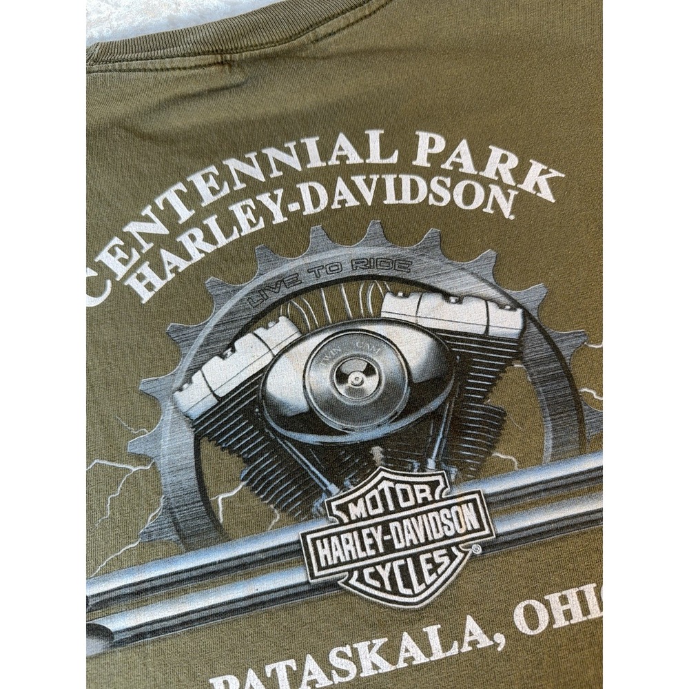 Harley Davidson T Shirt Men Large Green American Star Pin Up Biker Graphic Y2K - Picture 8 of 10